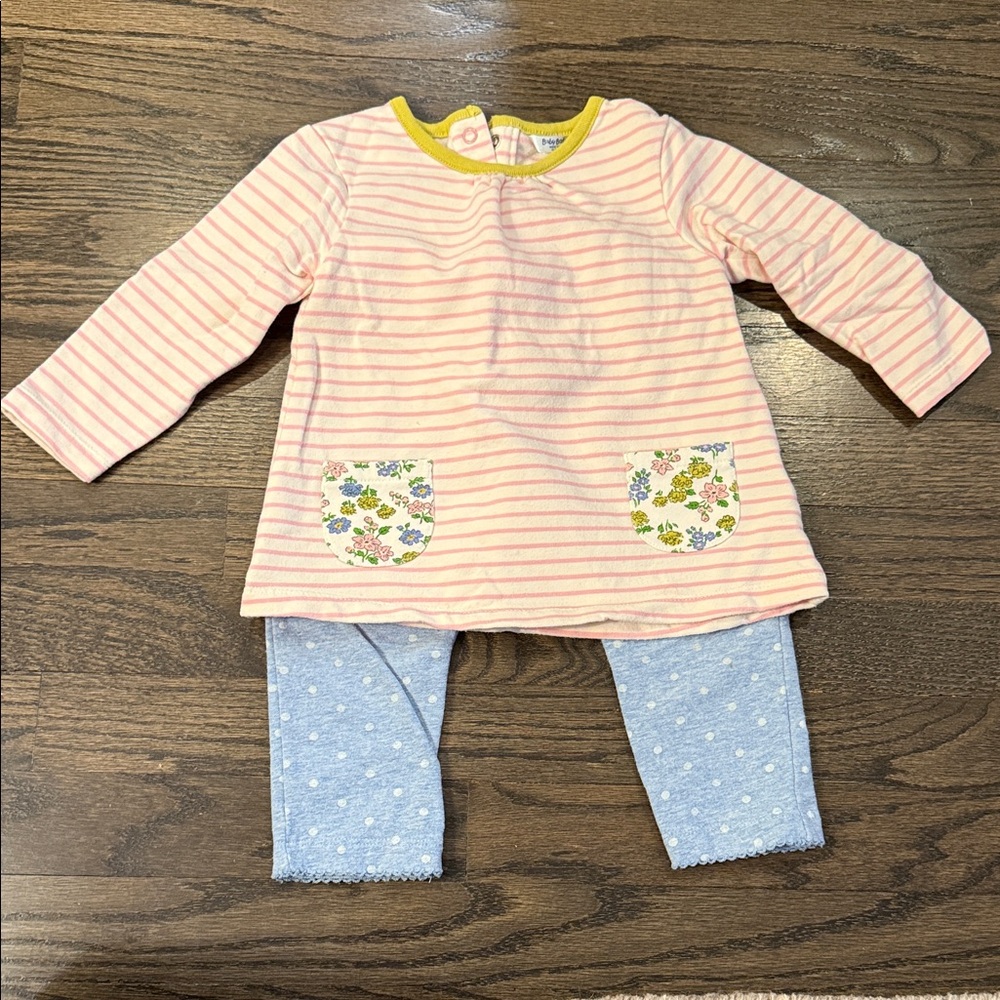 Baby Boden Matching set.  Pink and Yellow Striped Top with cozy polka dot pants.
